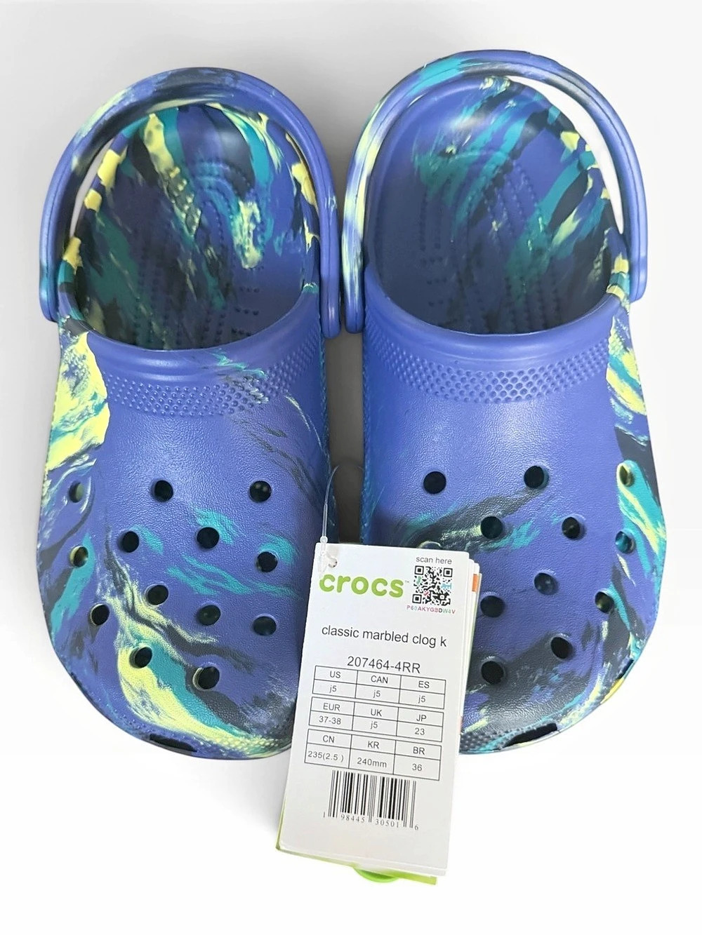 Crocs Classic Marbled Dip Clog Abstract Clogs in Blue & Green US J5 Women’s 6 NW